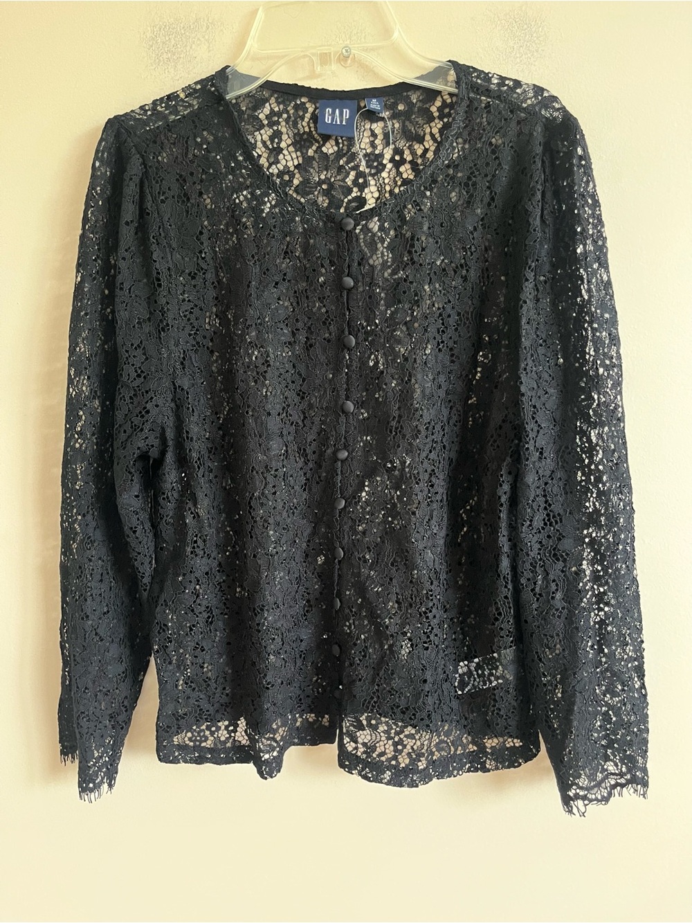 NWT-GAP Black Lace Button Front Top, Medium Tall